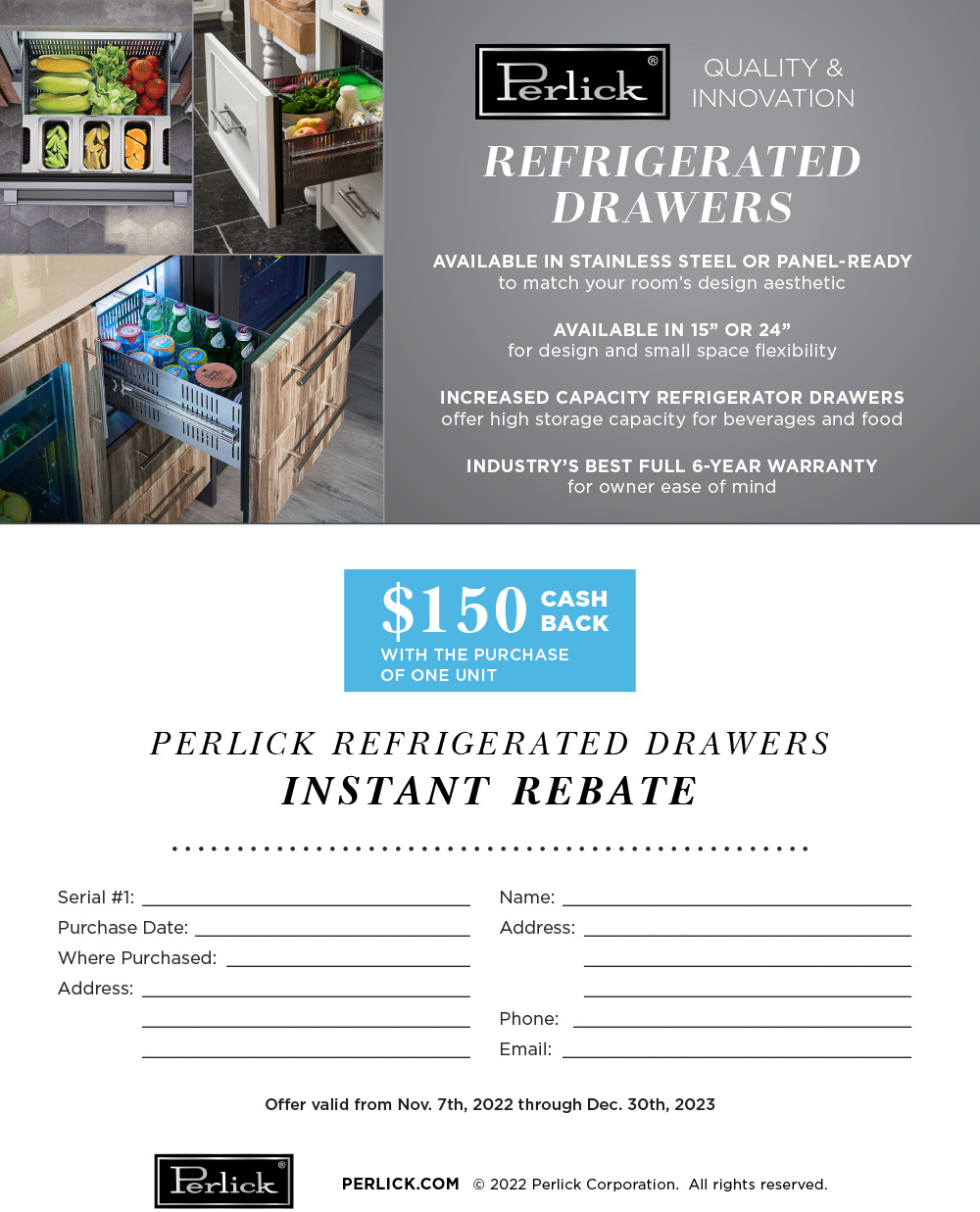 Perlick Refrigerator Drawer Rebate Pinnacle Sales Group
